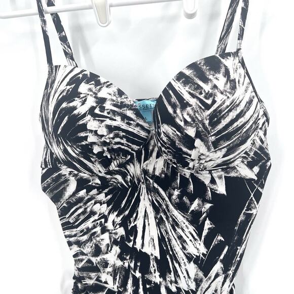 Spanx Love Your Assets Push Up Black White Tankini Swim Suit Top Womens Large - Picture 3 of 7